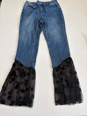 Hi-Rise Women’s Jeans - Blue, Size 8 Black Lace Accent